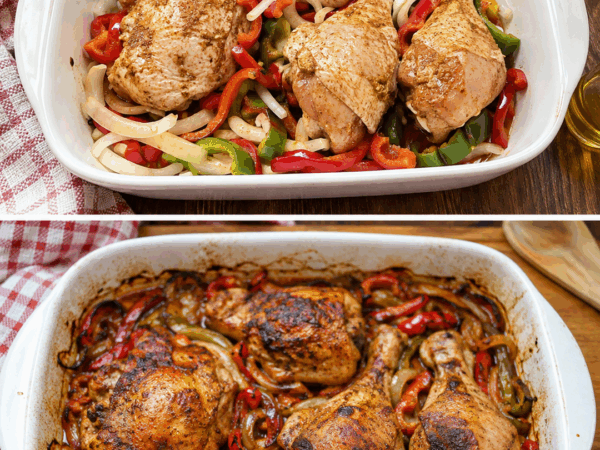 Ofenhähnchen mit Paprika und Zwiebeln – unglaublich saftig und herrlich würzig