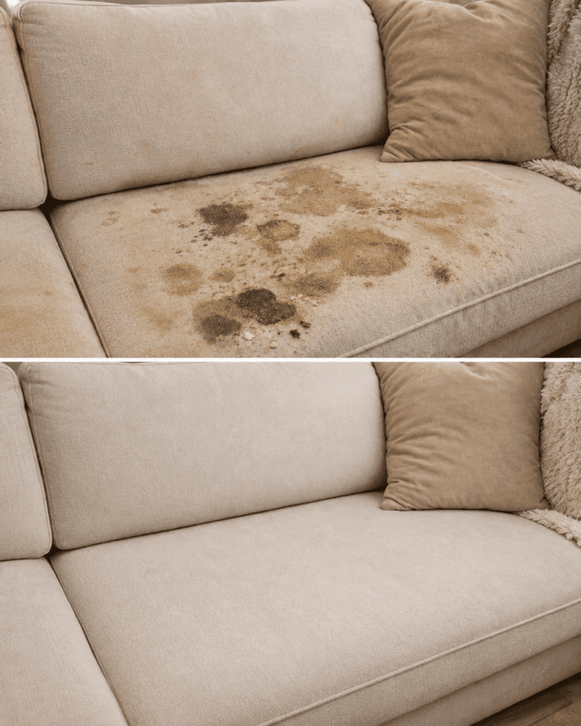 Sofa voller Flecken? So wird der Stoff wieder sauber, ohne ihn komplett zu durchnässen