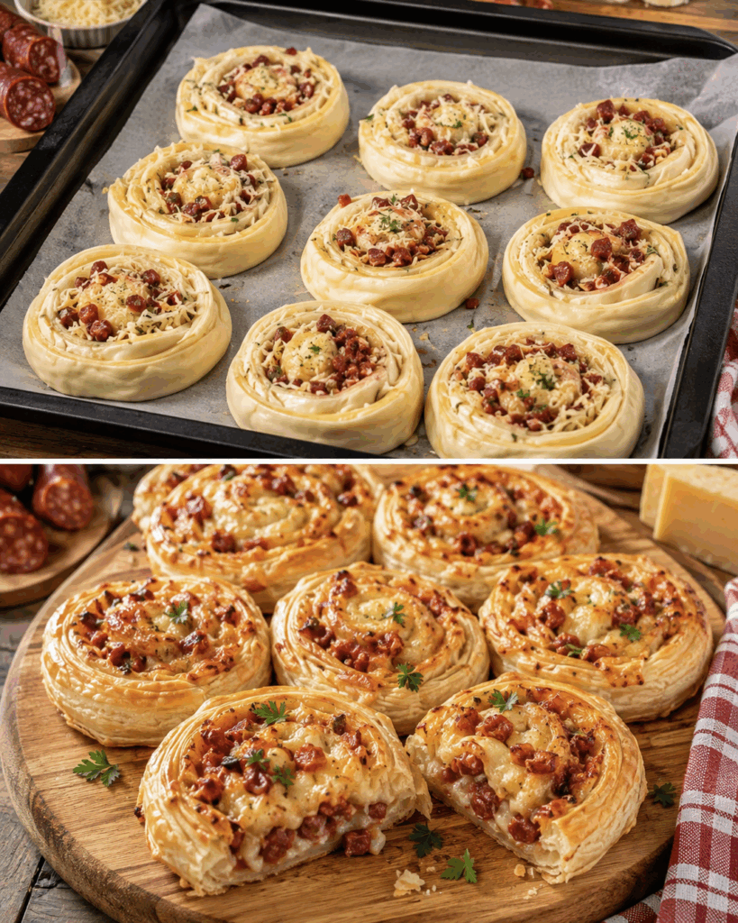 Knusprige Chorizo-Käse-Schnecken aus Blätterteig – der schnelle Ofen-Snack in 20 Minuten