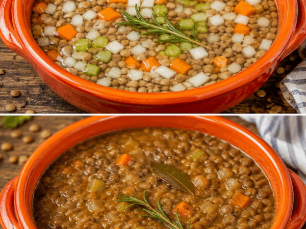 Herzhafte Linsensuppe mit Gemüse und Rosmarin