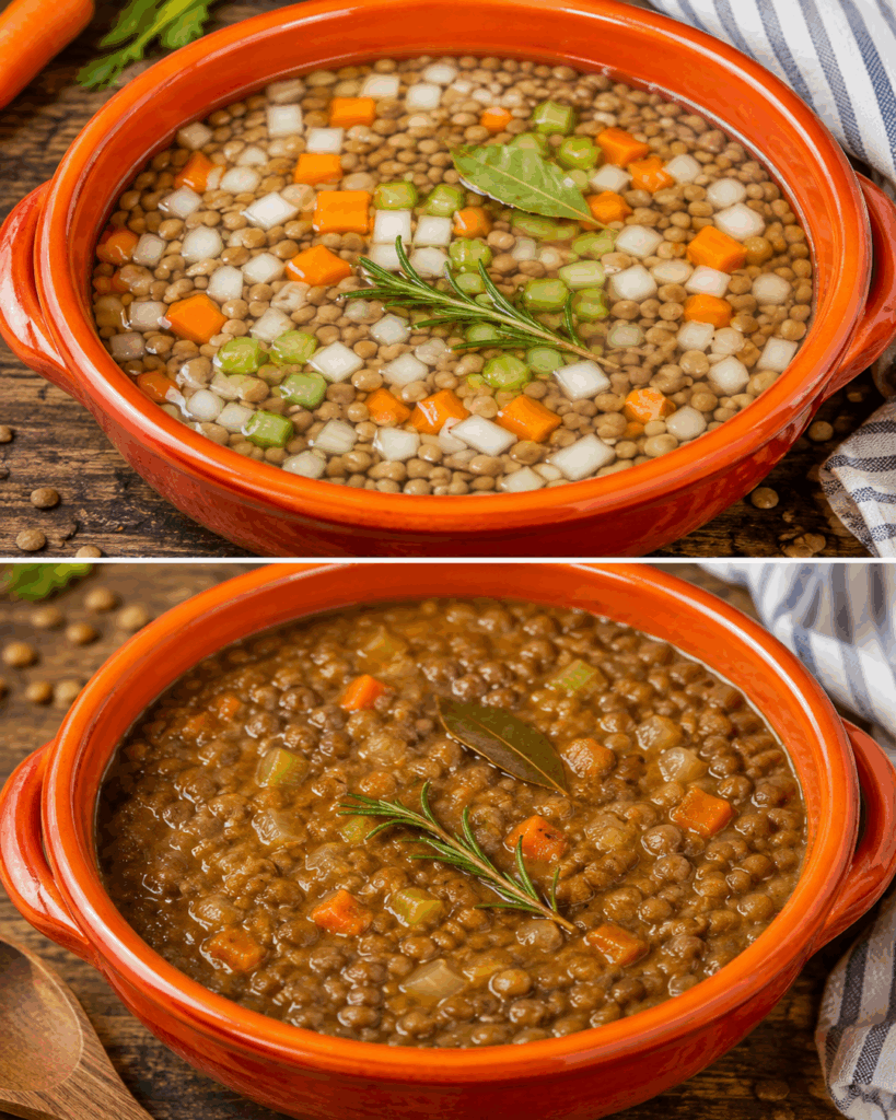 Herzhafte Linsensuppe mit Gemüse und Rosmarin