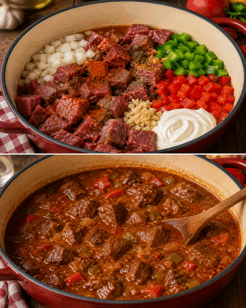 Cremiges Rindergulasch mit Paprika – butterzartes Fleisch in einer würzigen Rahmsoße