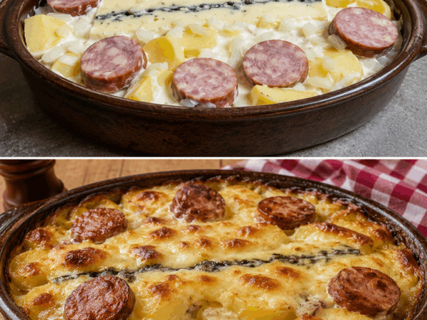 Cremiger Kartoffel-Morbier-Auflauf mit Morteau-Wurst – herzhaft überbacken wie in Frankreich