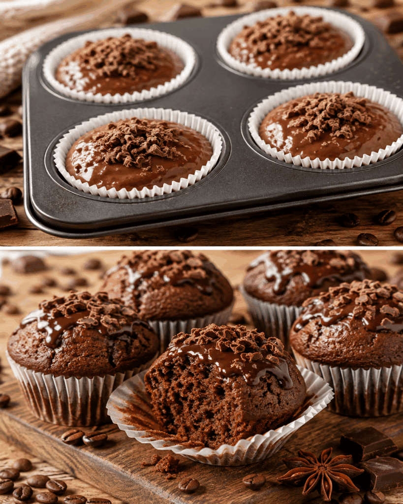 Saftige Schoko-Kaffee-Muffins – extra schokoladig mit zartschmelzendem Topping