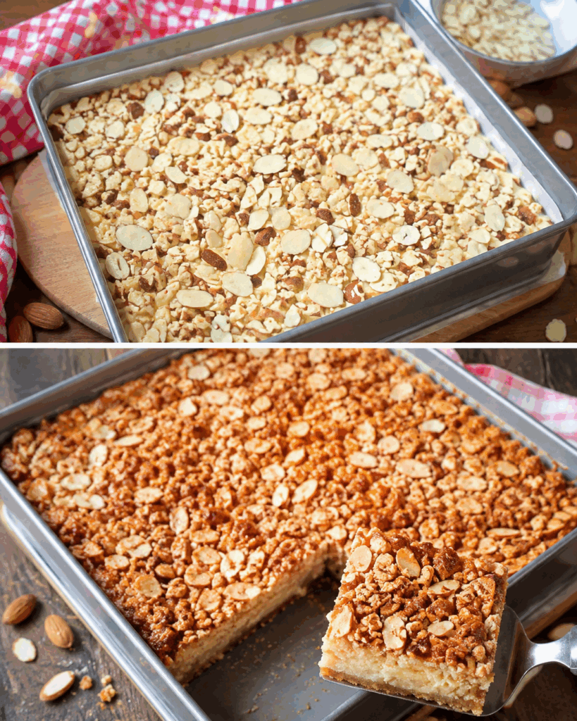 Saftiger Mandelkuchen vom Blech mit knuspriger Karamell-Mandelkruste