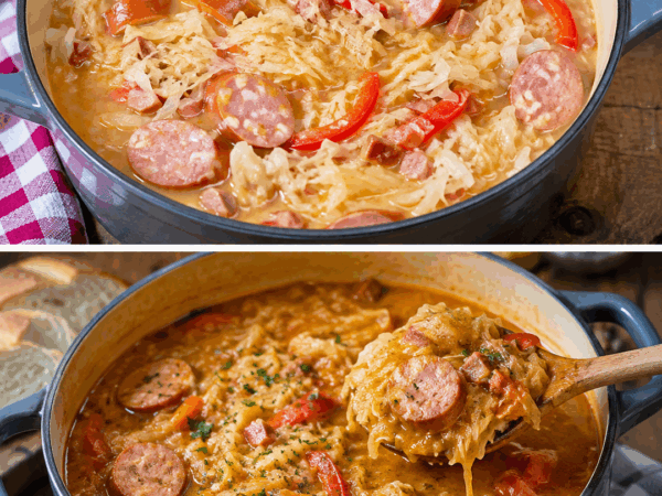 Herzhafte Sauerkrautsuppe mit Würstchen – deftig, cremig und perfekt für die ganze Familie