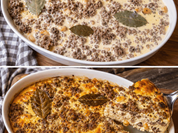 Herzhafter Hackfleisch-Bohnen-Auflauf mit cremiger Eierkruste