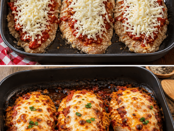 Knuspriges Hähnchen Parmigiana mit Tomatensauce und Mozzarella