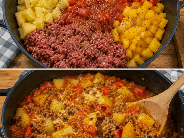 Herzhafter Bauerntopf mit Hackfleisch, Kartoffeln und Paprika