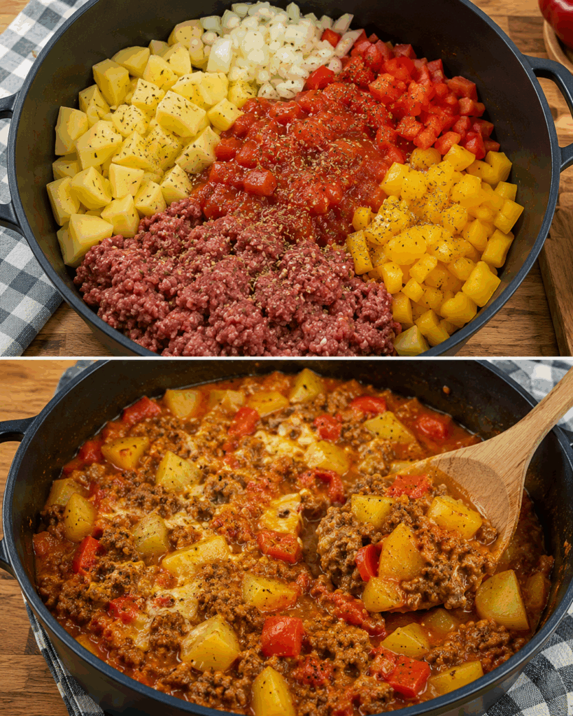 Herzhafter Bauerntopf mit Hackfleisch, Kartoffeln und Paprika