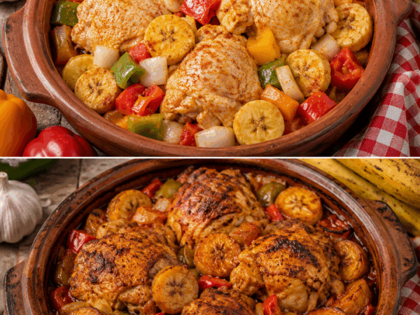 Afrikanisches Ofenhähnchen mit Kochbananen und Paprika – würzig, saftig und herrlich aromatisch