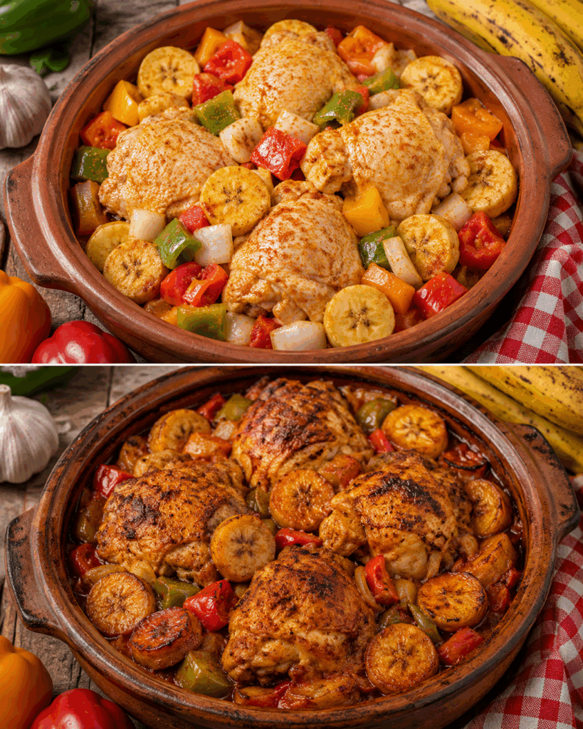 Afrikanisches Ofenhähnchen mit Kochbananen und Paprika – würzig, saftig und herrlich aromatisch