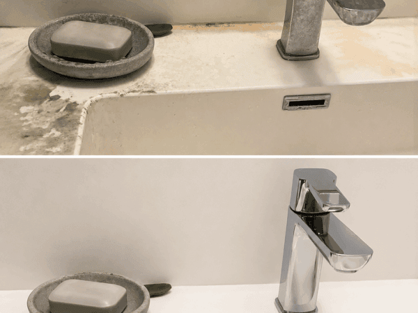 Kalk, Seifenreste und gelbe Ablagerungen am Waschbecken? So wird es wieder sauber – ohne aggressives Schrubben
