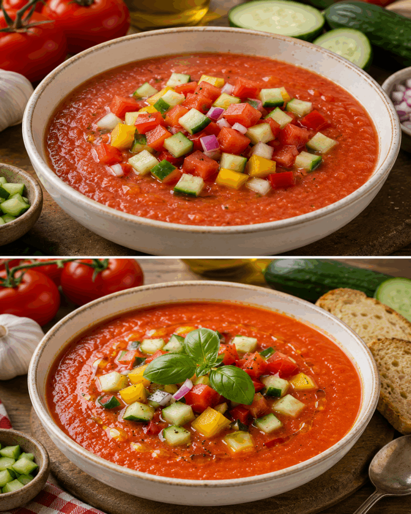 Erfrischende andalusische Gazpacho – die kalte Sommersuppe mit Tomaten und Gurke
