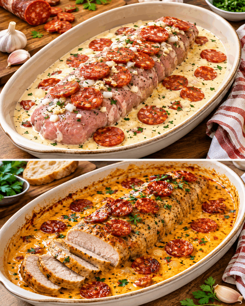 Cremiges Schweinefilet mit Chorizo aus dem Ofen – herrlich würzig und wunderbar zart