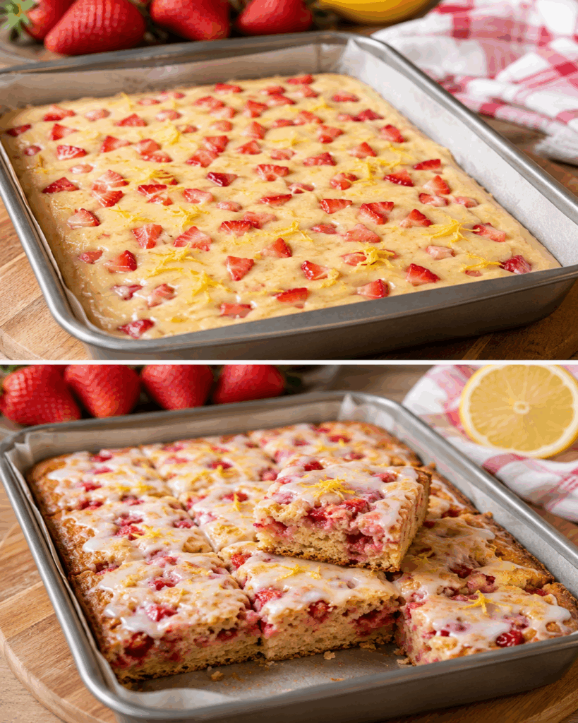 Saftige Erdbeer-Zitronen-Blondies mit frischer Zitronenglasur