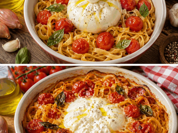 Cremige Tagliatelle mit Ofentomaten und Burrata – einfach, aromatisch und unwiderstehlich
