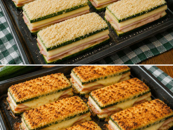 Knusprige Zucchini-Cordon-bleu aus dem Ofen – mit Schinken und herrlich geschmolzenem Käse