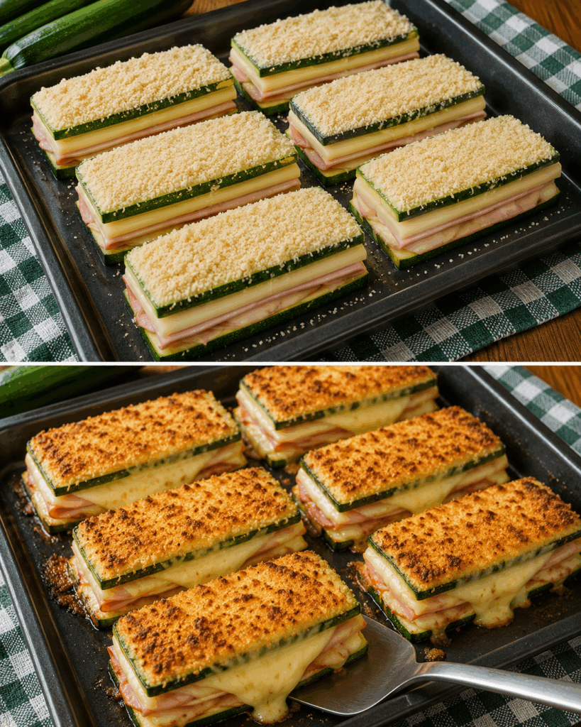 Knusprige Zucchini-Cordon-bleu aus dem Ofen – mit Schinken und herrlich geschmolzenem Käse