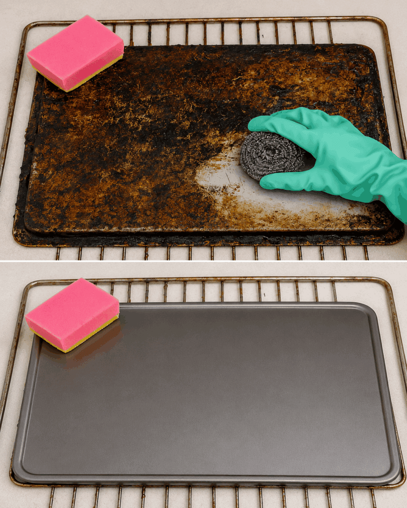Backblech eingebrannt und schwarz? Diese 3 Methoden lösen selbst hartnäckige Krusten