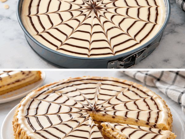 Cremige Spinnennetz-Torte mit Vanillecreme und Mandeln – ein echter Blickfang für die Kaffeetafel