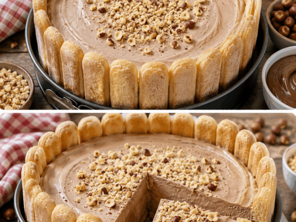 Cremige Nutella-Torte ohne Backen – mit Löffelbiskuits und knusprigen Haselnüssen