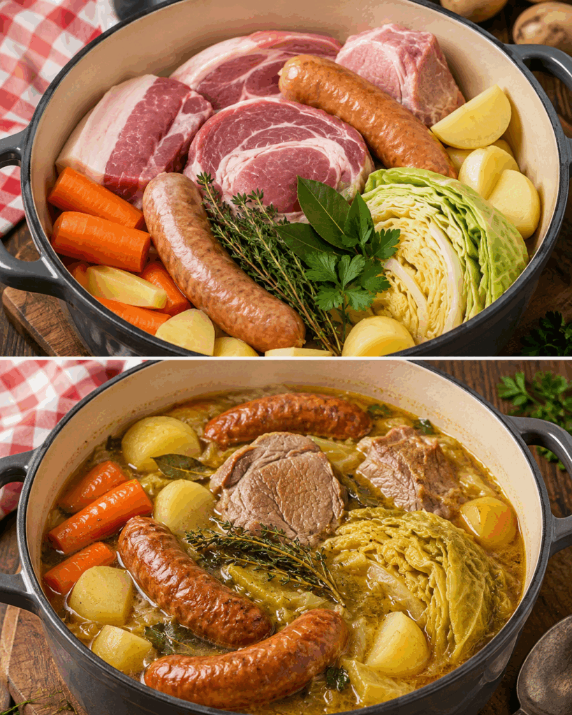 Herzhafte Potée mit Schweinefleisch, Würstchen und Wirsing – deftiger Eintopf für die ganze Familie