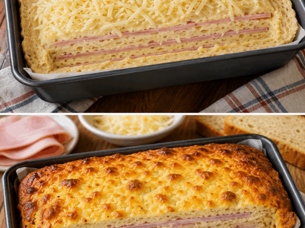 Herzhafter Schinken-Käse-Croque-Cake – außen goldbraun, innen wunderbar saftig