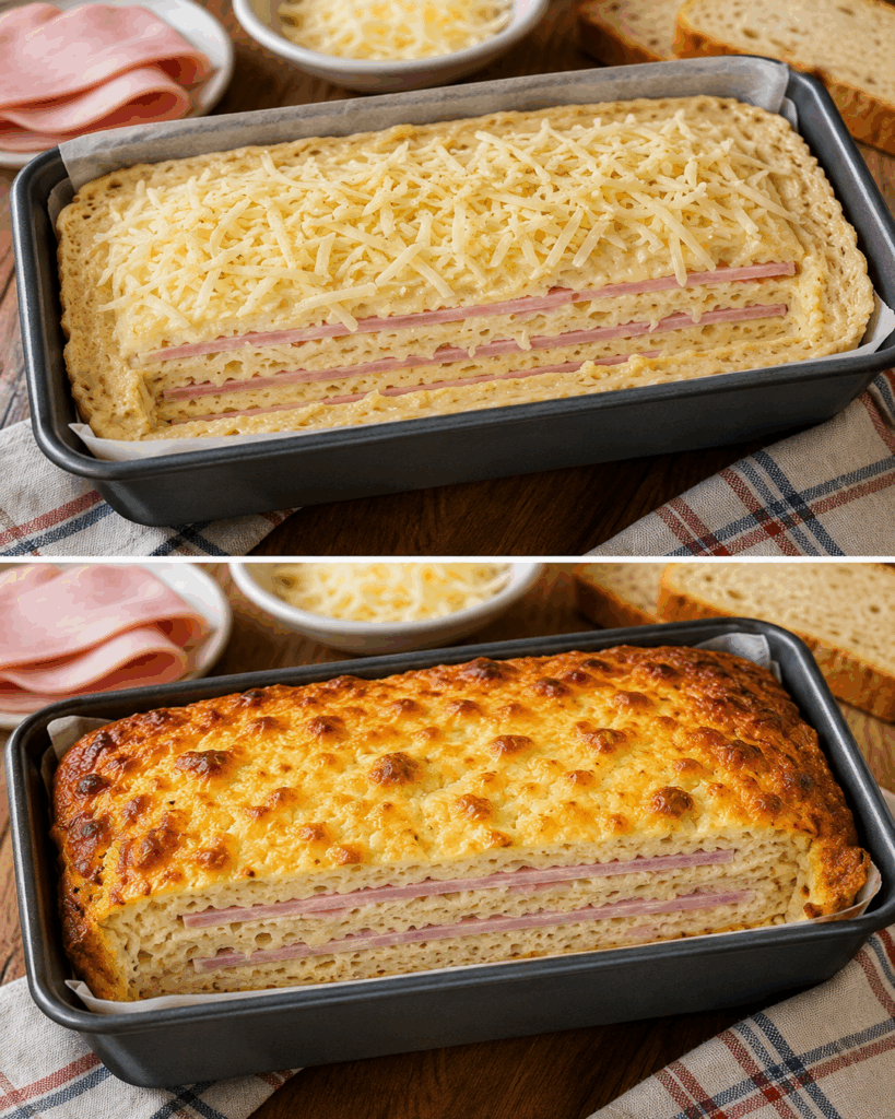 Herzhafter Schinken-Käse-Croque-Cake – außen goldbraun, innen wunderbar saftig