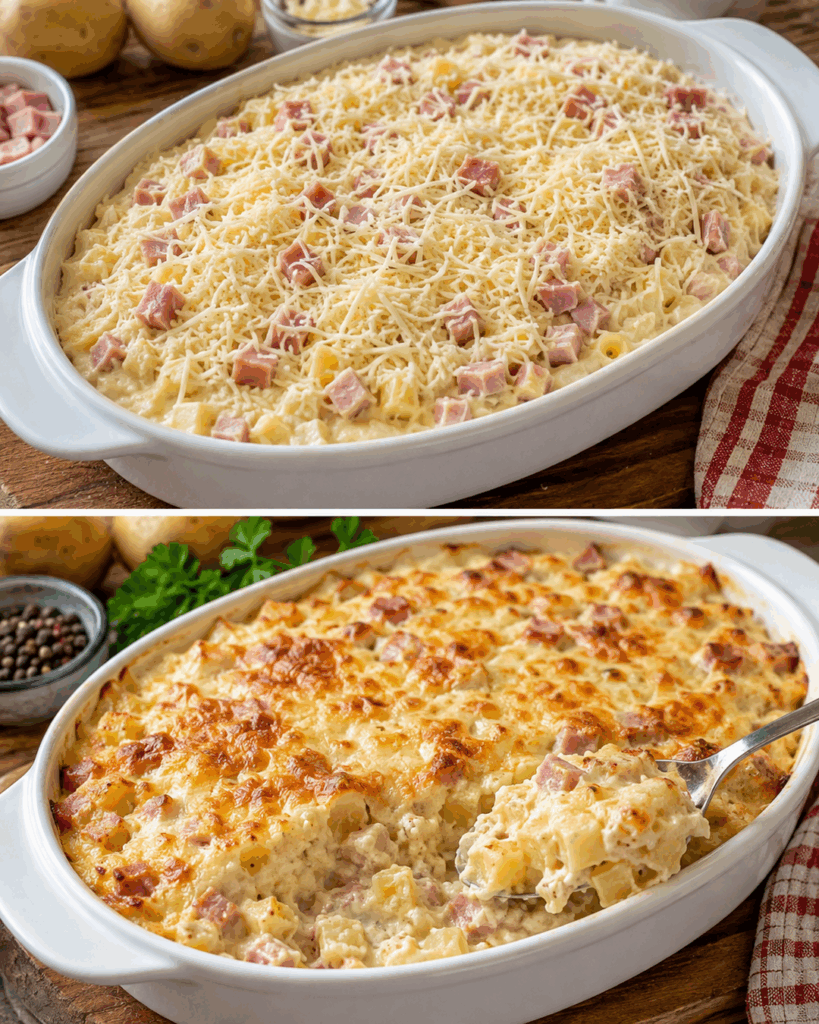 Cremiger Kartoffel-Schinken-Auflauf mit Käse – einfach, herzhaft und goldbraun überbacken