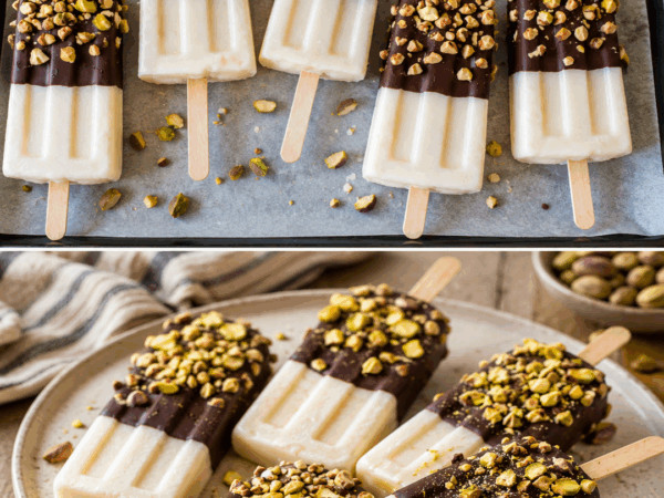 Cremiges Vanilleeis am Stiel mit Schokolade und Pistazien – einfach selbst gemacht