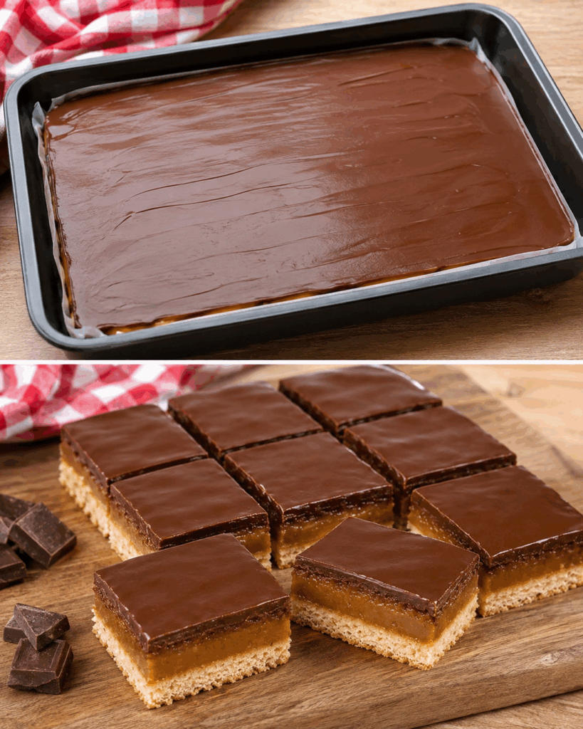 Twix-Karamell-Schnitten wie vom Konditor – knuspriger Keksboden, weiches Karamell und Schokolade