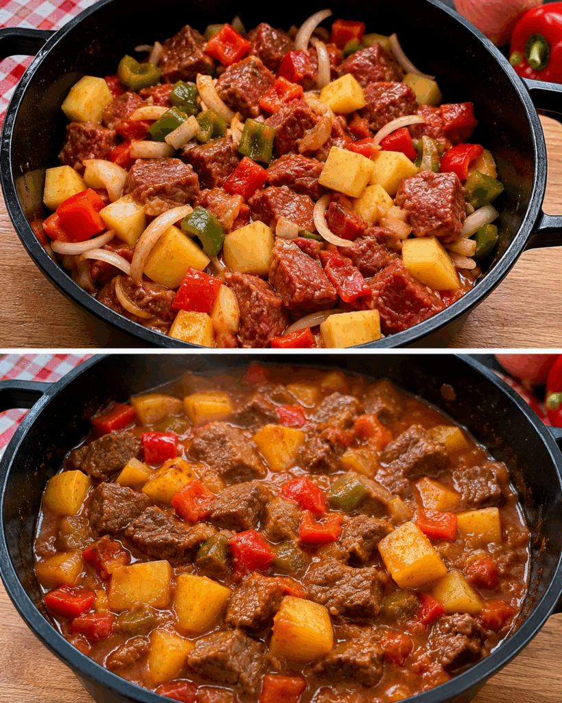 Deftiger Gulaschtopf mit Kartoffeln und Paprika