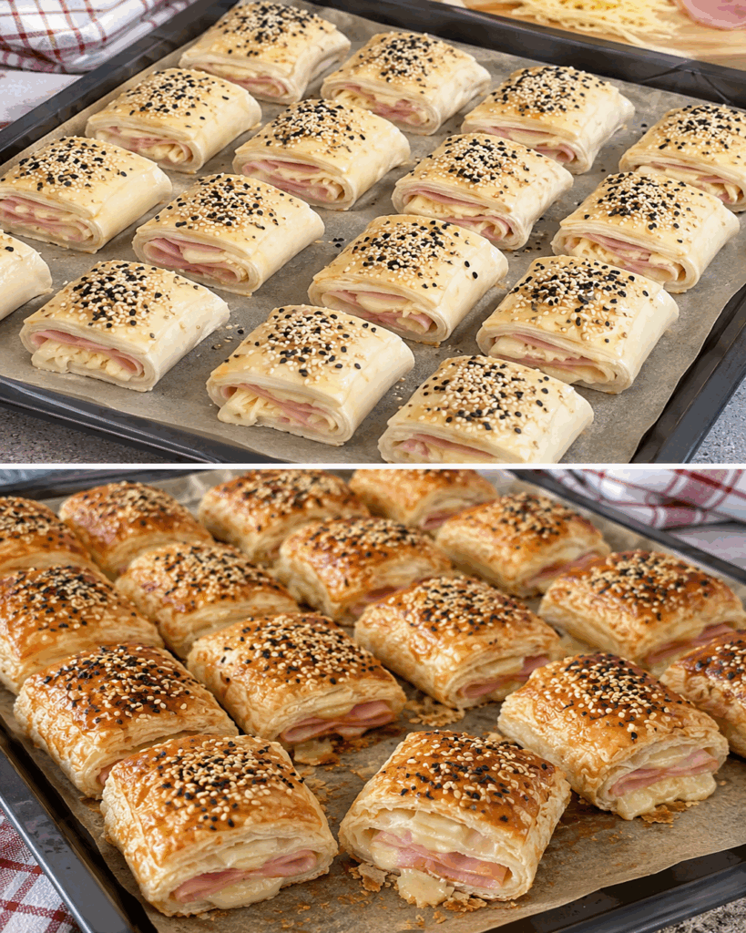 Knusprige Blätterteig-Häppchen mit Schinken und Käse – schneller Ofensnack für die ganze Familie