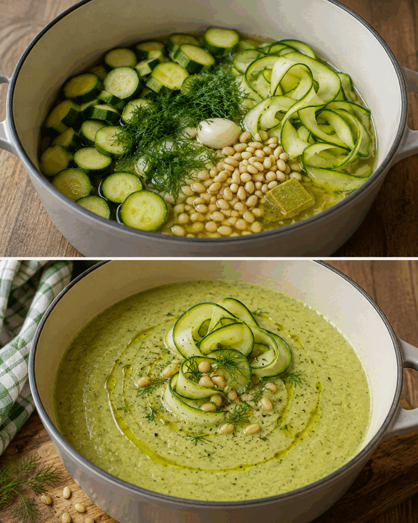 Cremige Zucchinisuppe mit Dill und Pinienkernen – schnell, frisch und wunderbar samtig