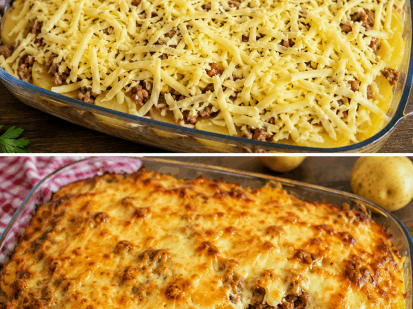 Überbackener Kartoffel-Hackfleisch-Auflauf mit Käse