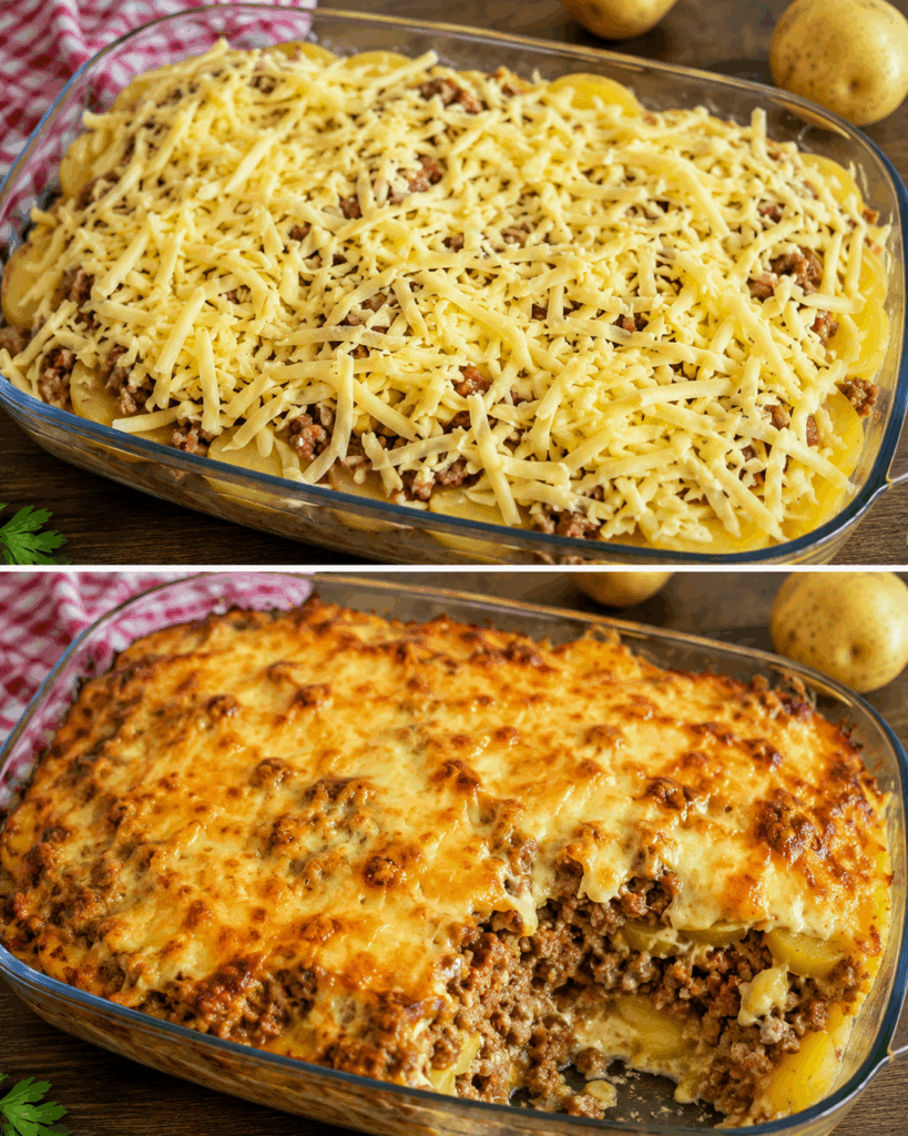 Überbackener Kartoffel-Hackfleisch-Auflauf mit Käse