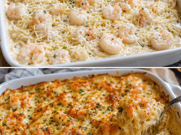 Cremiger Garnelen-Pasta-Auflauf mit Parmesan – herrlich käsig und in 35 Minuten auf dem Tisch