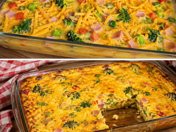 Herzhafter Brokkoli-Schinken-Auflauf mit Käse und Paprika