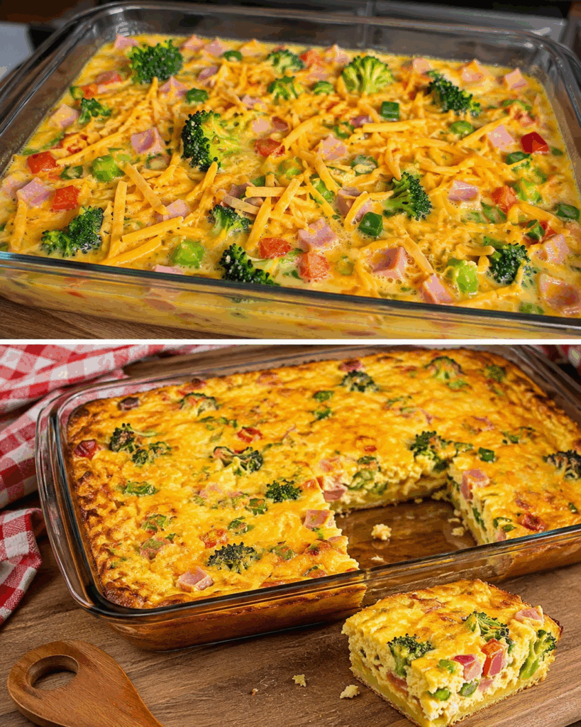 Herzhafter Brokkoli-Schinken-Auflauf mit Käse und Paprika