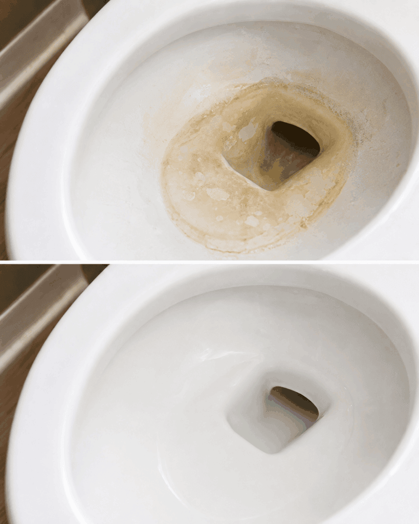 Braune Ablagerungen im Toilettenboden entkalken
