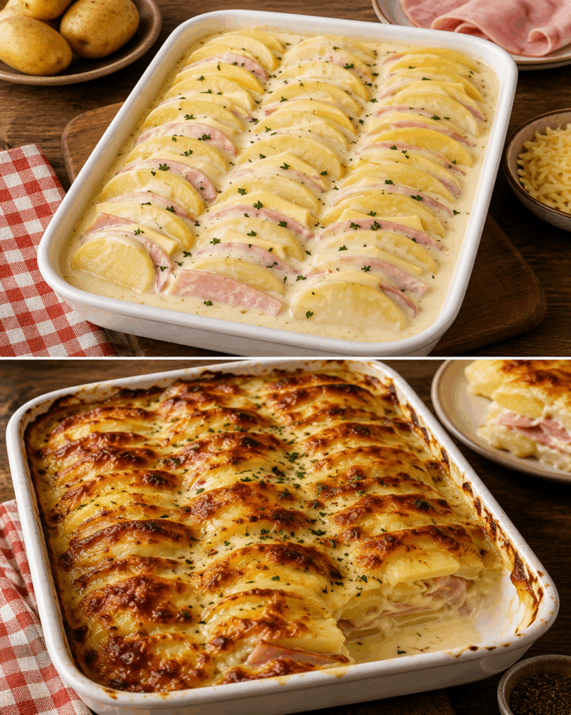 Kartoffel-Schinken-Raclette-Gratin – cremig, herzhaft und goldbraun überbacken