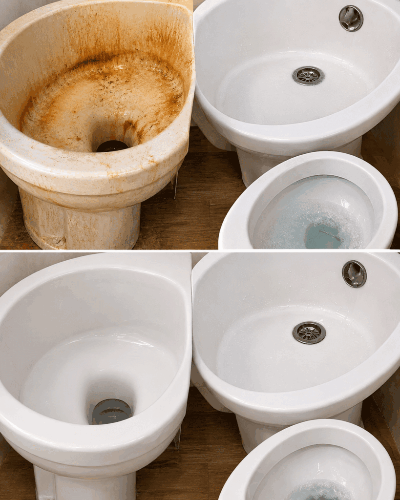 Orange Ablagerungen in Toilette und Badewanne mit Zitronensäure lösen