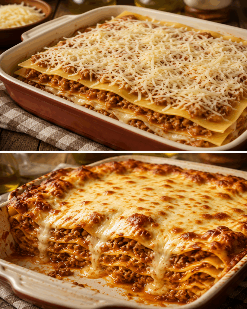 Familien-Lasagne mit saftiger Hackfleischsauce und goldener Käsekruste