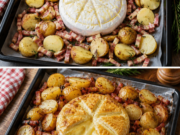 Knuspriger Camembert im Blätterteig mit Ofenkartoffeln und Speck – herzhaft, cremig und unwiderstehlich