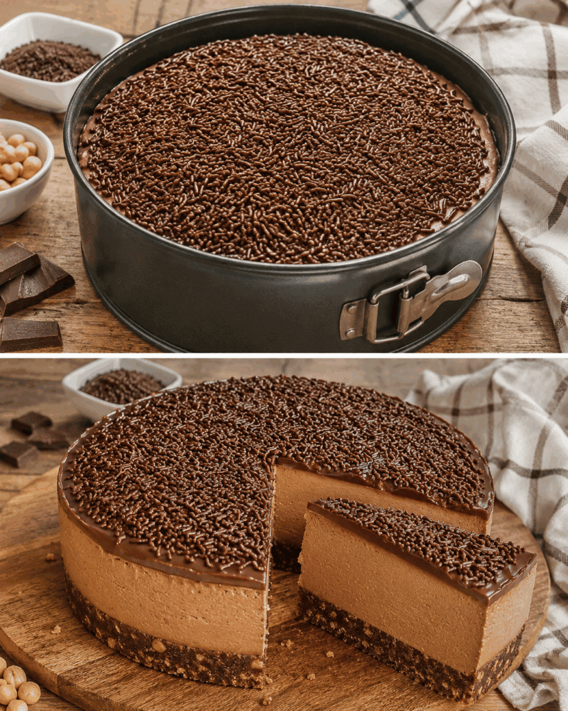 Cremiger Schoko-Cheesecake ohne Backen mit knusprigem Mandelboden