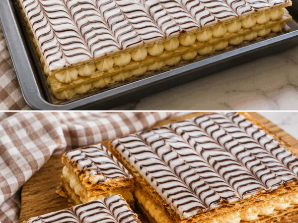 Knuspriger französischer Mille-Feuille mit Vanillecreme und Schokoladenglasur