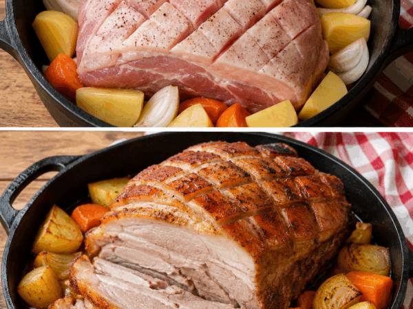 Knuspriger Schweinebraten aus dem Ofen – saftig, goldbraun und mit herzhaftem Ofengemüse