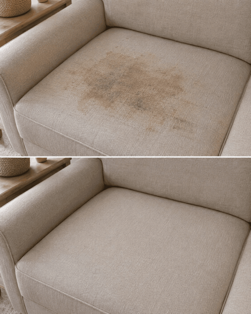 Stoffsofa auffrischen: absaugen, Natron, sparsame Feuchtreinigung