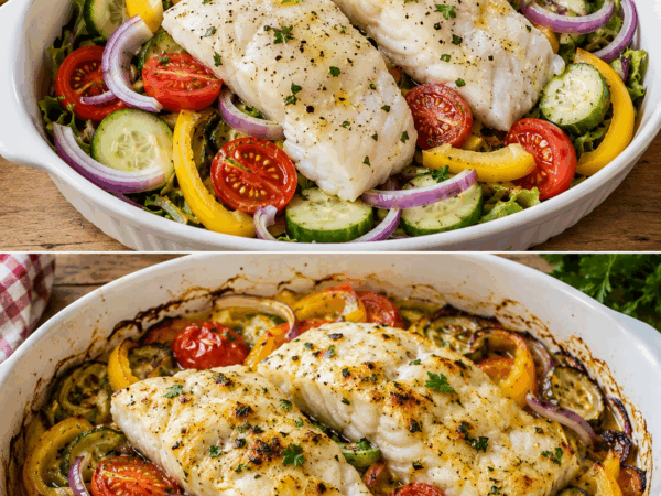 Saftiger Ofenfisch auf buntem Sommergemüse – dieses einfache Familiengericht macht sofort Appetit